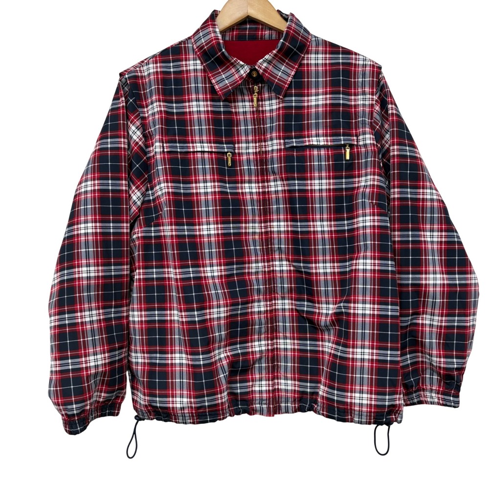 Catalina Womens Large Red Navy Plaid Zip Golf Jacket Lightweight‎ Preppy Vintage